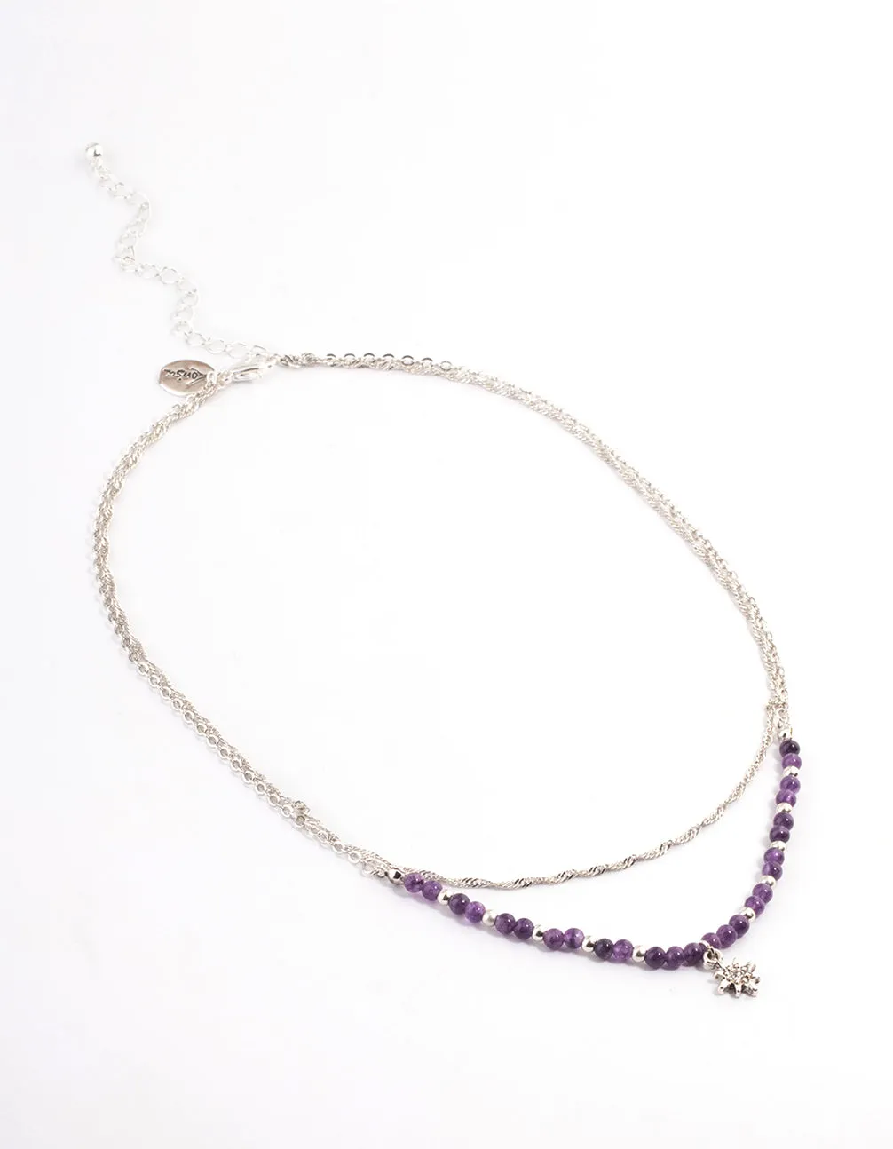 Antique Silver Layered Amethyst Star Necklace