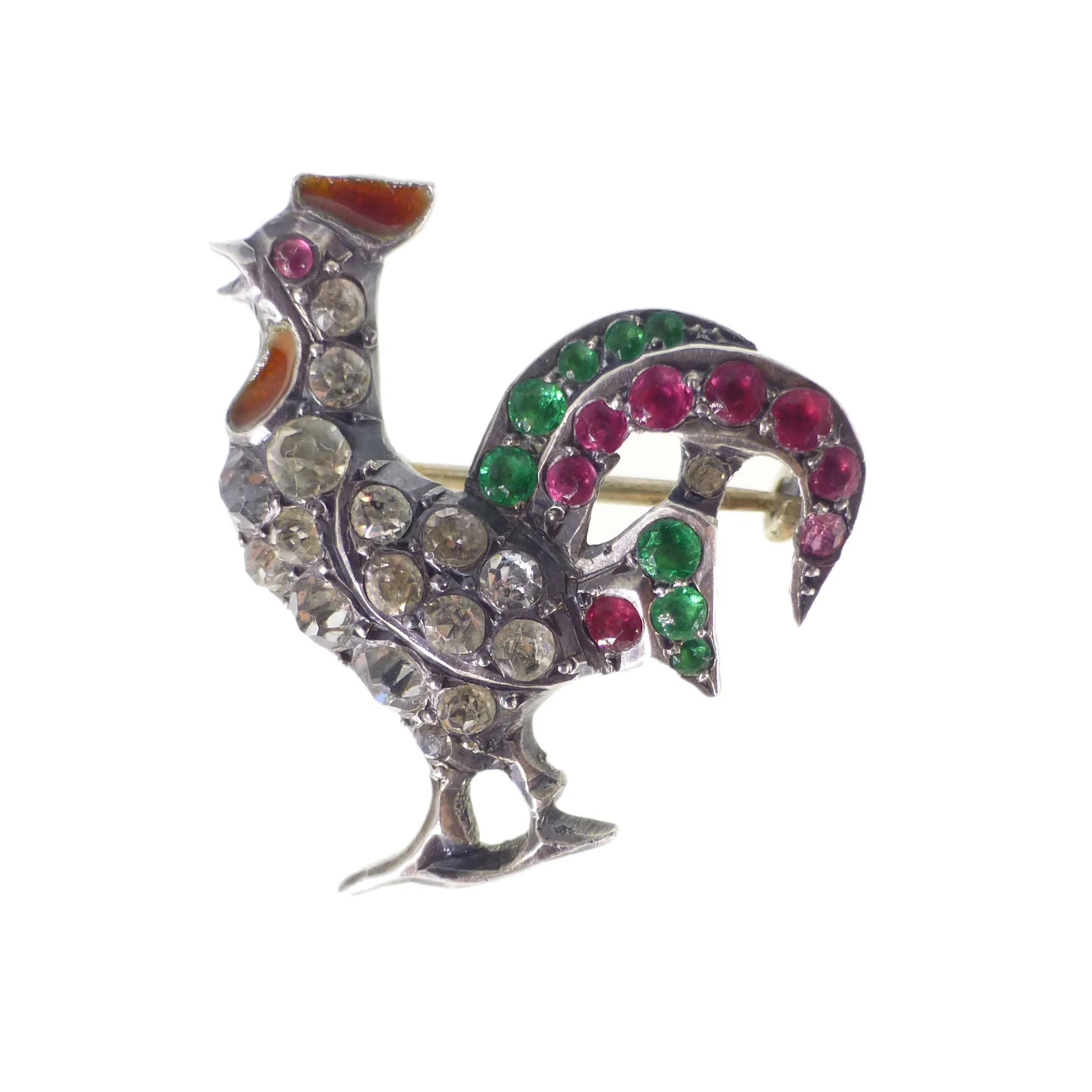 Antique Silver Paste Cockerel Brooch