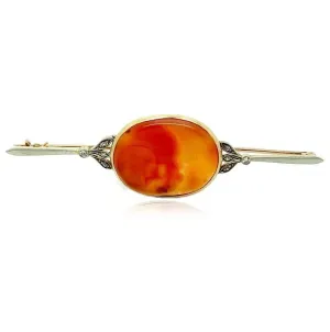 Antique Victorian Diamond Carnelian 15ct Yellow Gold Brooch