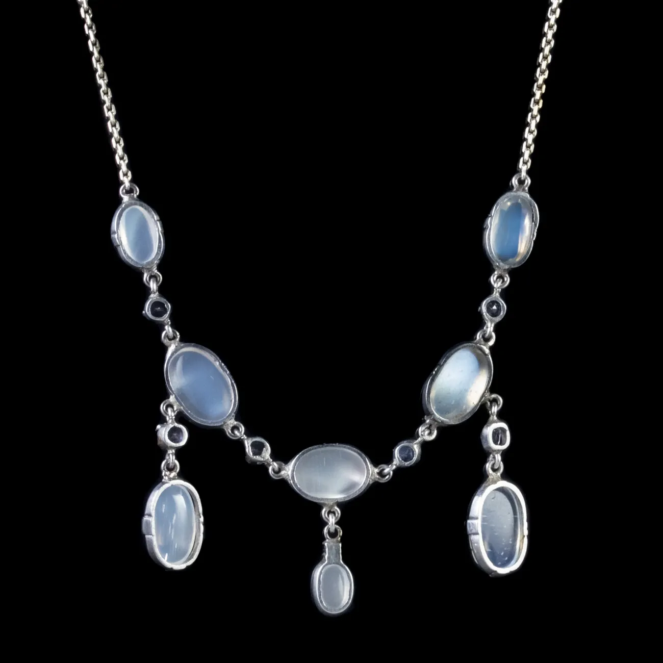 Antique Victorian Moonstone Necklace Sterling Silver Circa 1900