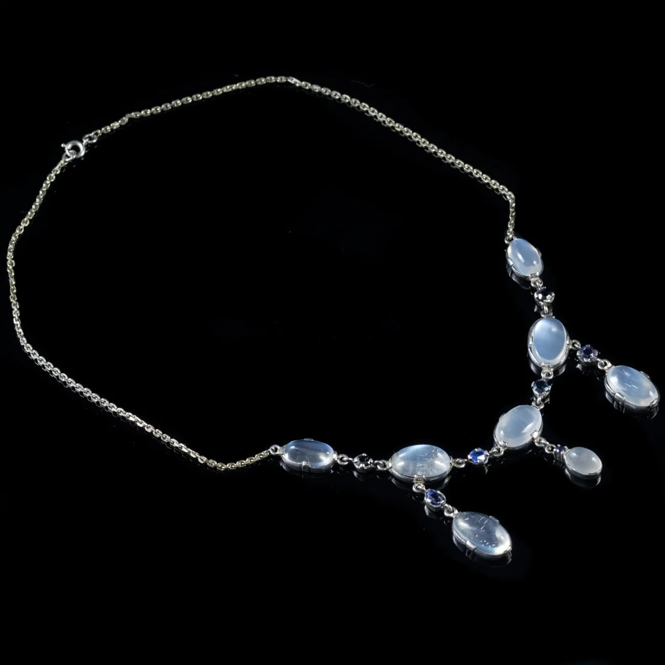 Antique Victorian Moonstone Necklace Sterling Silver Circa 1900