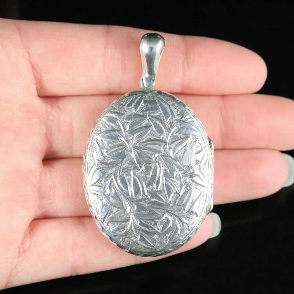 Antique Victorian Silver Ivy Locket Circa 1900