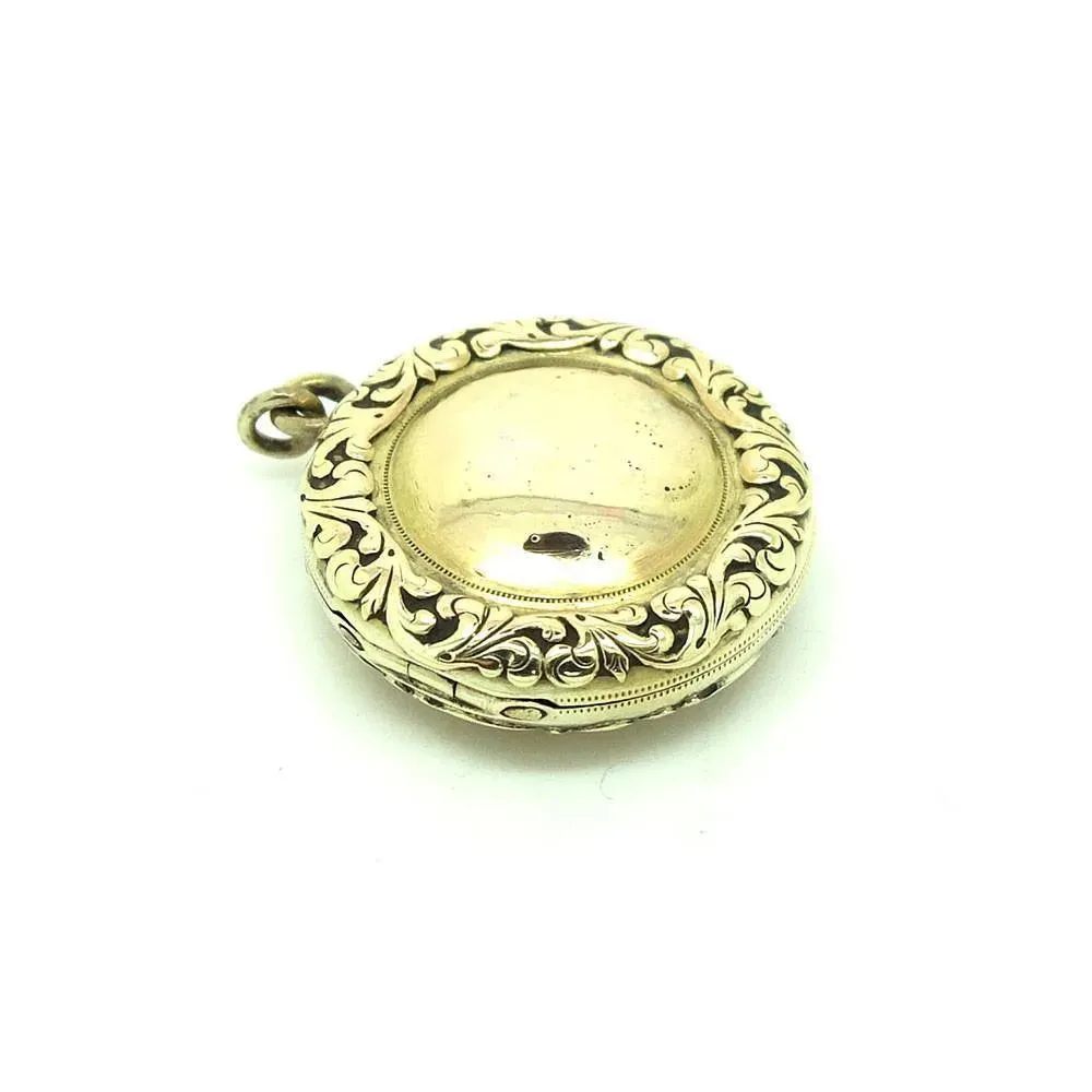 Antique Victorian Solid 9ct Gold Round Locket Necklace