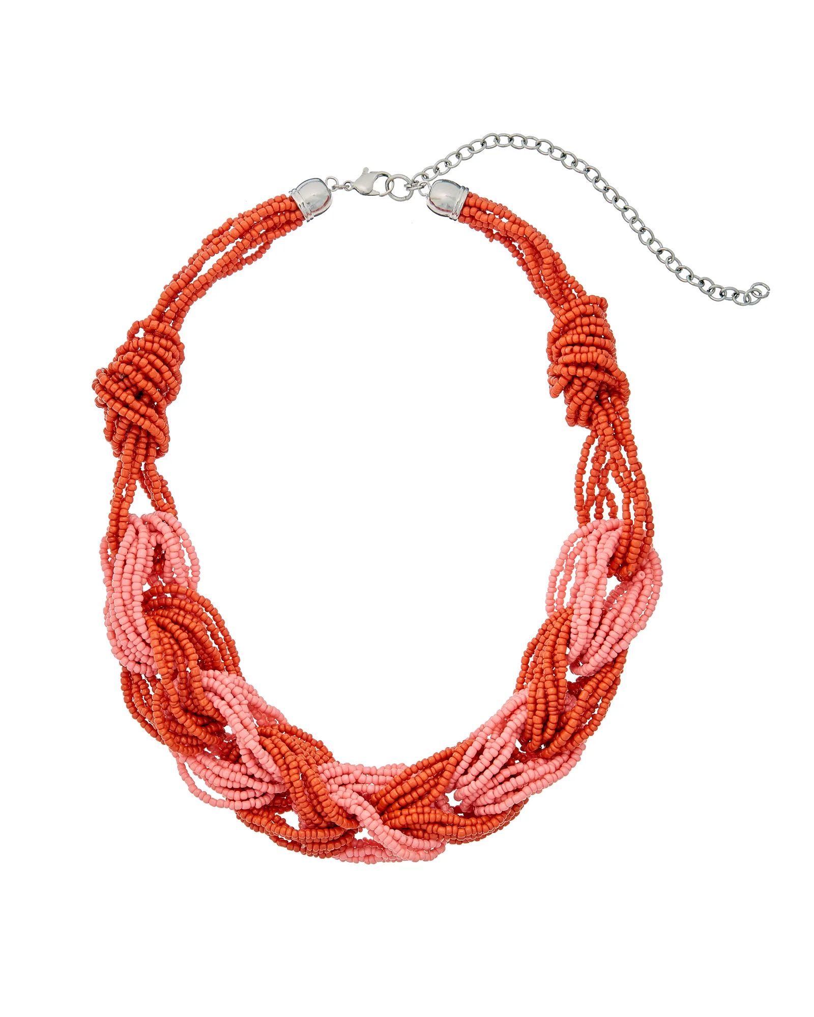 Arianna Seed Bead Statement Necklace | Silver / Coral