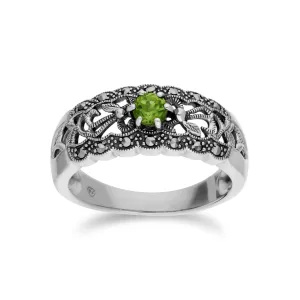 Art Nouveau Stil Peridot & Markasit Ring in Sterling Silber