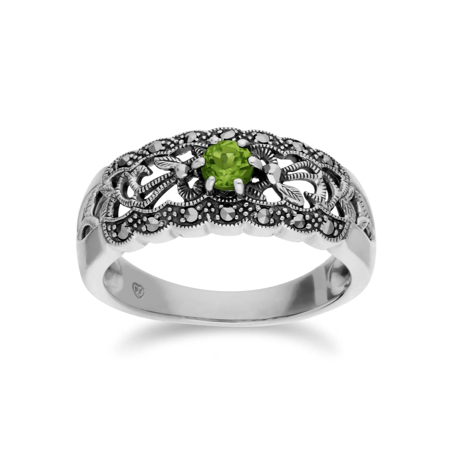 Art Nouveau Stil Peridot & Markasit Ring in Sterling Silber