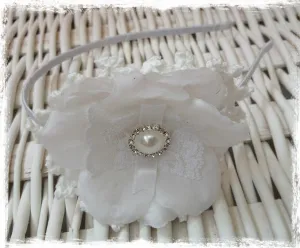 Baby, girl, lady white or ivory christening flower girl bridal fascinator Alice flower headband FLHD62