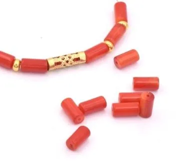 Bamboo coral cylinder bead 8x4mm hole : 0.5mm (10)