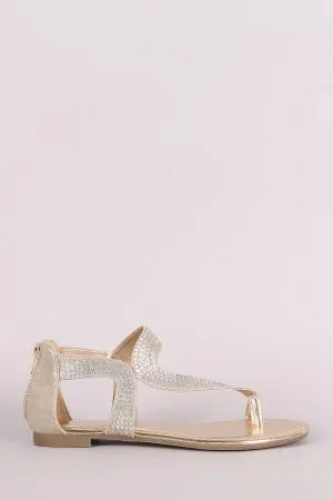 Bamboo Metallic Rhinestone Toe Ring Asymmetrical Flat Sandal