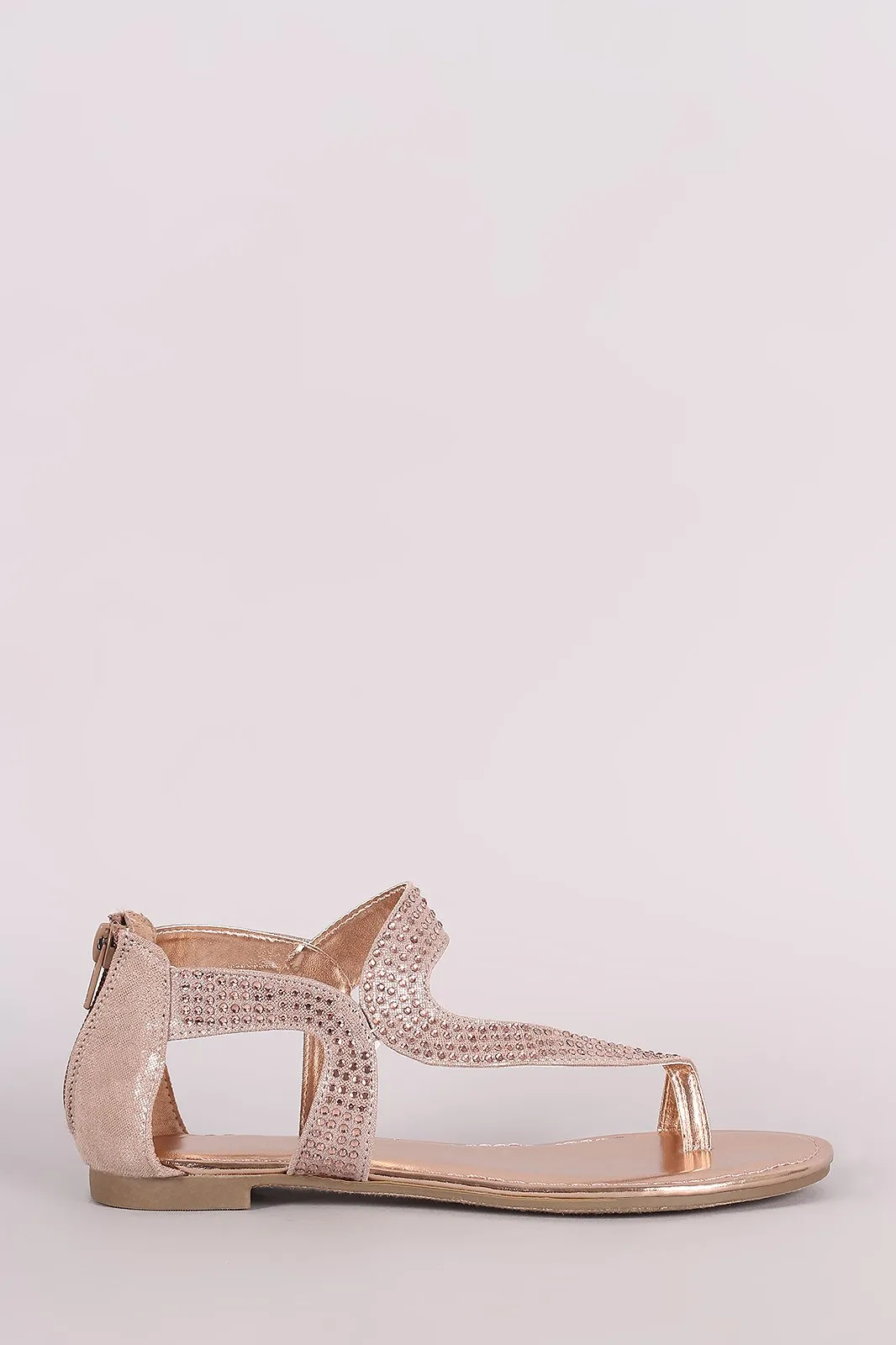 Bamboo Metallic Rhinestone Toe Ring Asymmetrical Flat Sandal