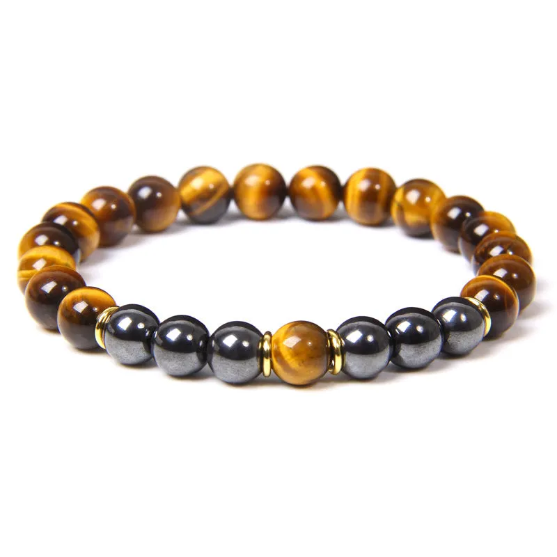 Black Gallstone Bracelet Tiger Eye Energy Fitness Men's Gift Jewelry