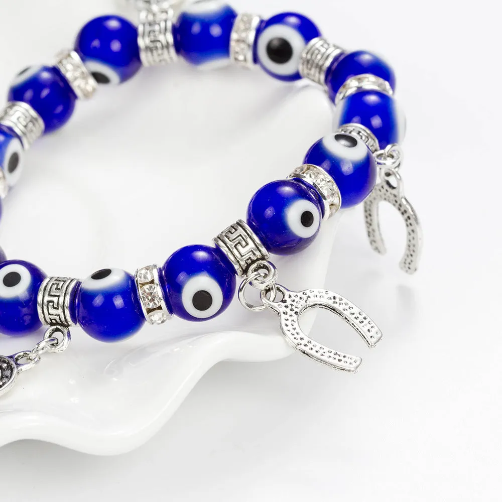 Blue Crystal Beaded Elastic Bracelet Jewelry