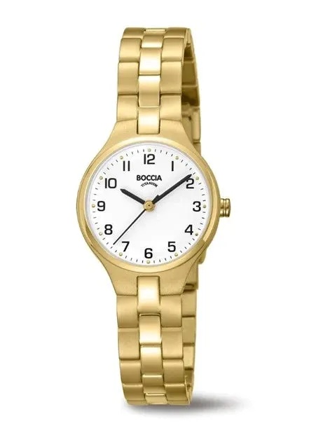 BOCCIA LADIES TITANIUM  WHITE DIAL GOLD BRACELET SILVER DIAL 3330-03