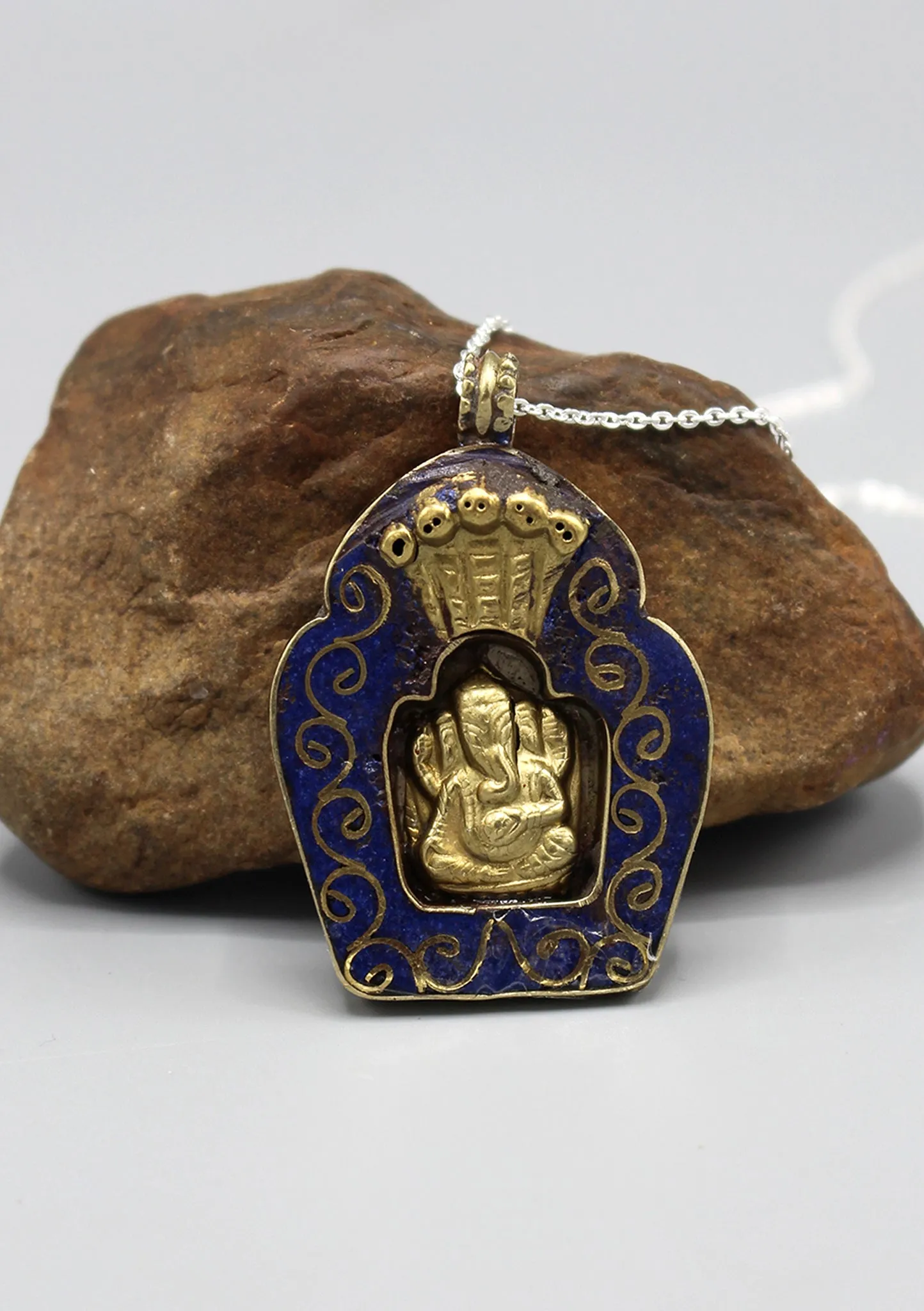 Brass Ganesha Inlaid Pendant