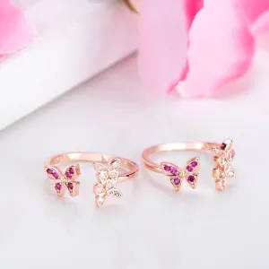 Butterfly Studded Rose Gold Plated 925 Sterling Silver Toe Ring