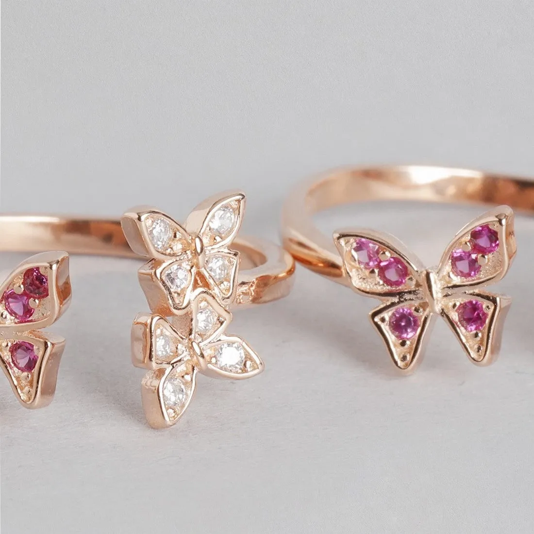 Butterfly Studded Rose Gold Plated 925 Sterling Silver Toe Ring