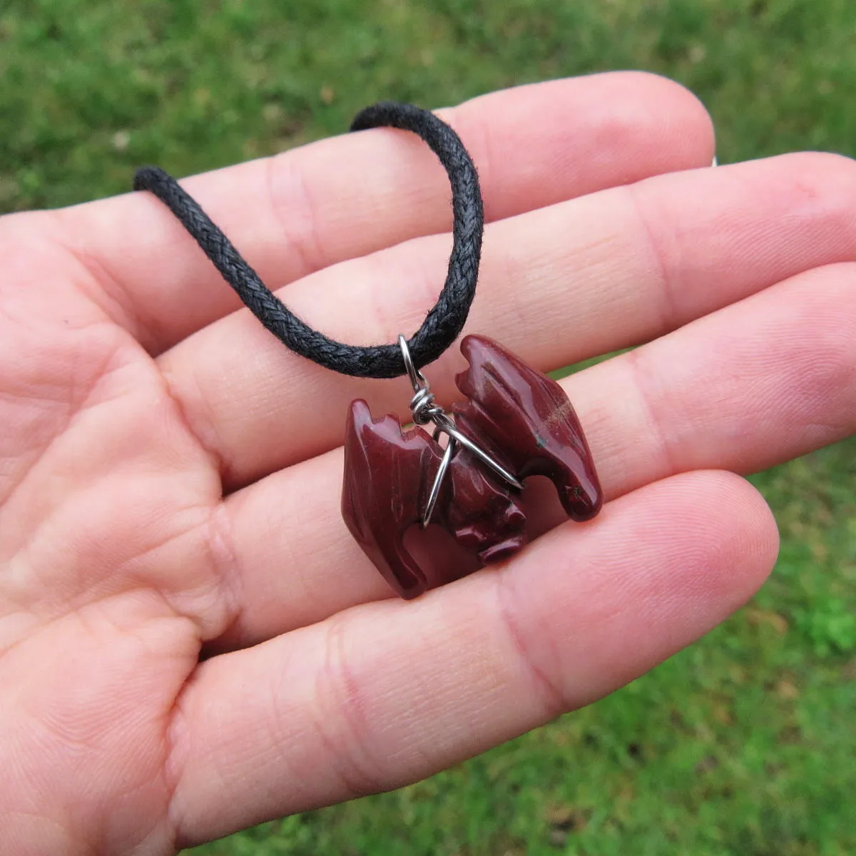 Carved Crystal Bat Necklace | Halloween Stone Bat Jewelry