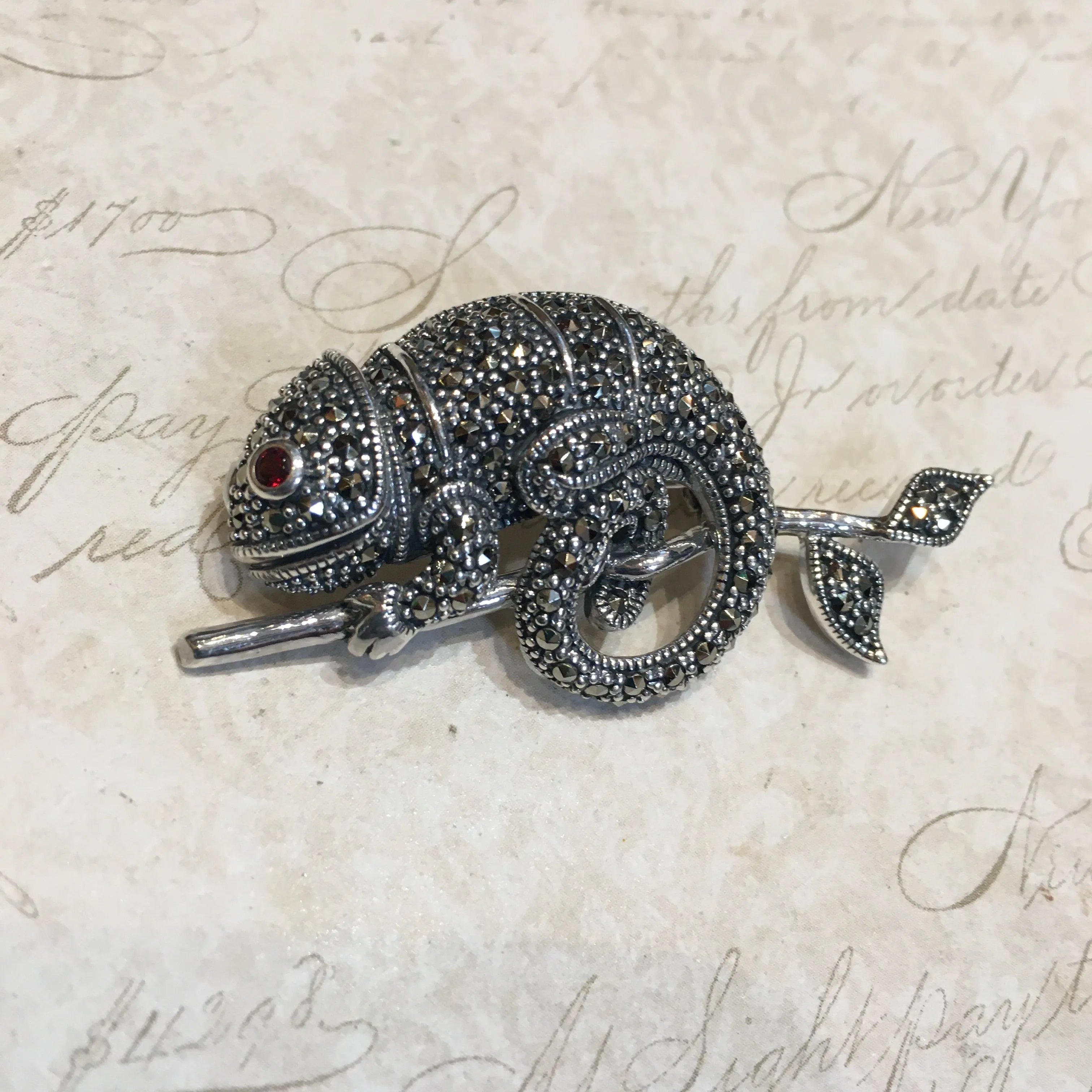 Chameleon Brooch Marcasite Sterling Silver