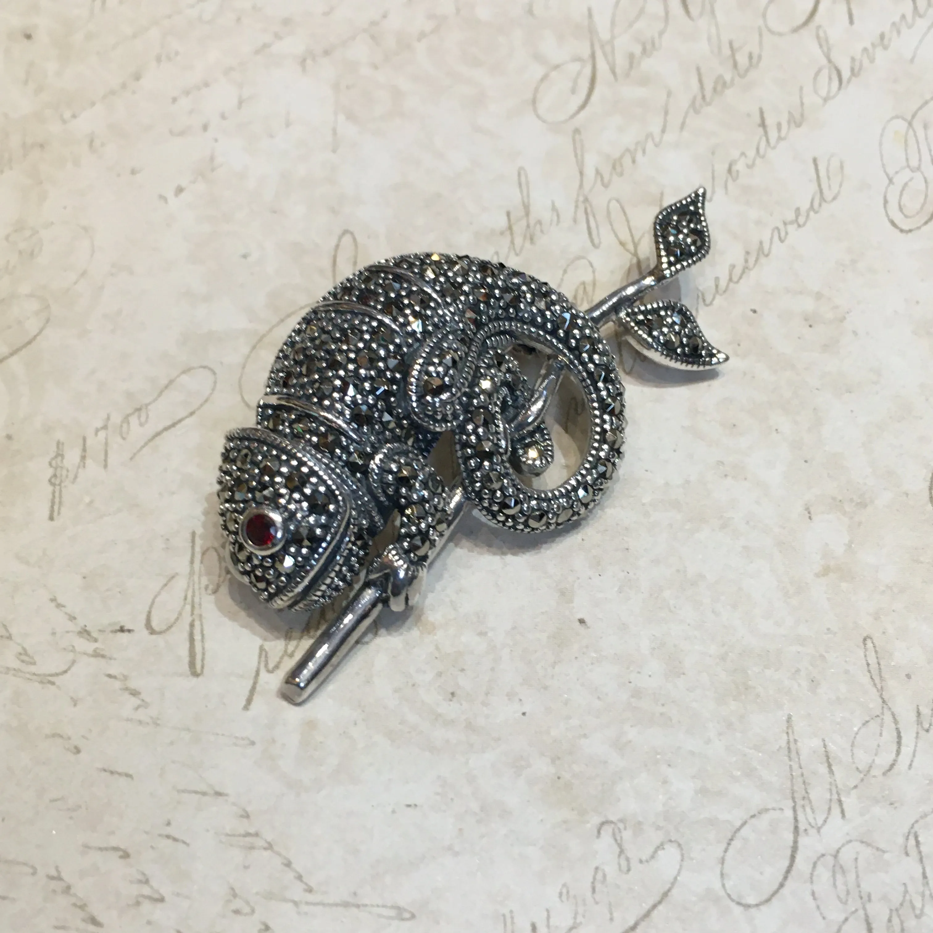 Chameleon Brooch Marcasite Sterling Silver