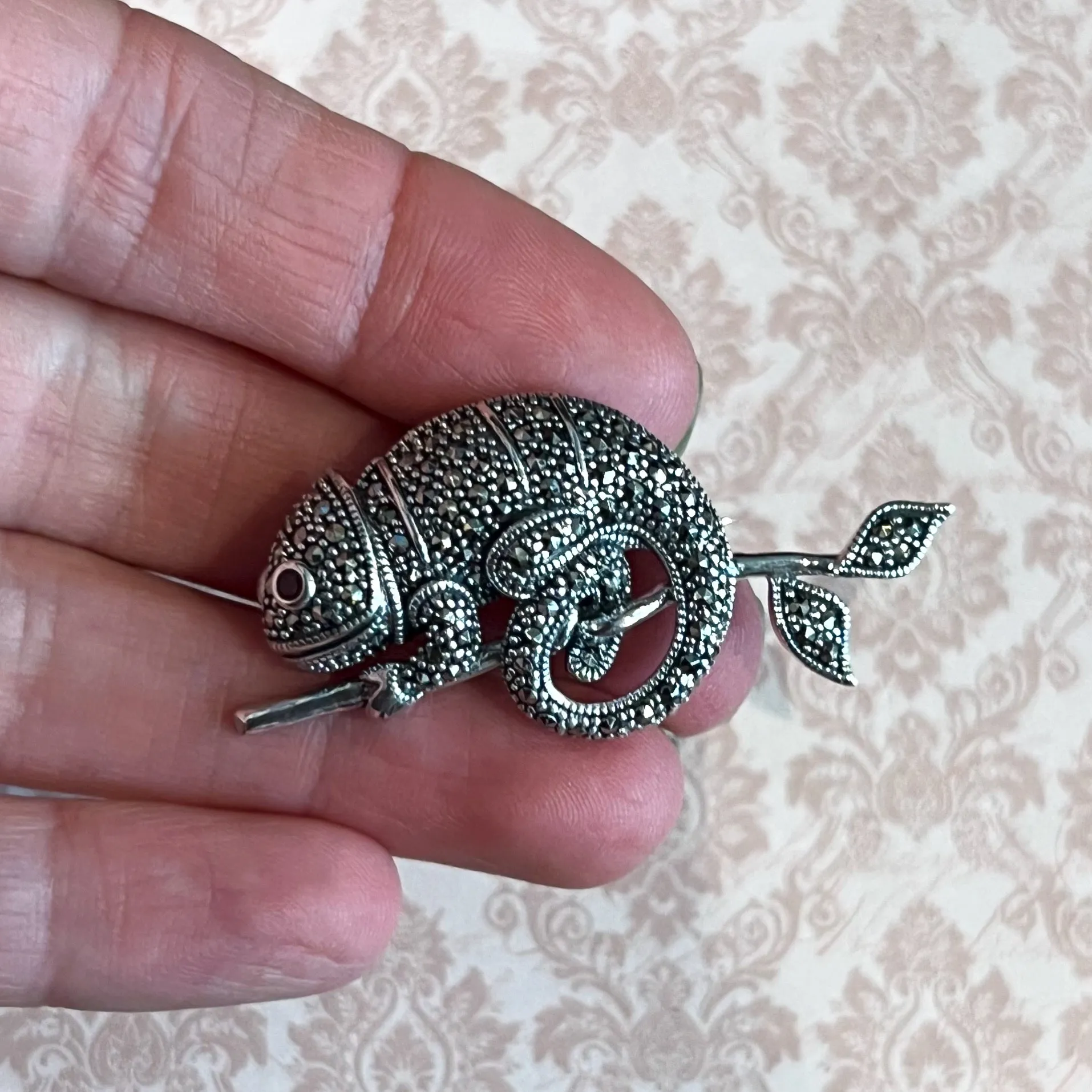 Chameleon Brooch Marcasite Sterling Silver