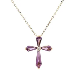 Charles Krypell Amethyst and Diamond Cross Pendant Necklace in 18K Yellow Gold