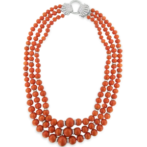 Coral & Diamond Three Strand Necklace