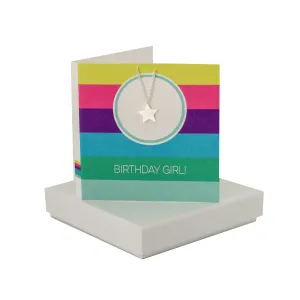 Coral And Mint Birthday Girl Stripe Card - Star Necklace