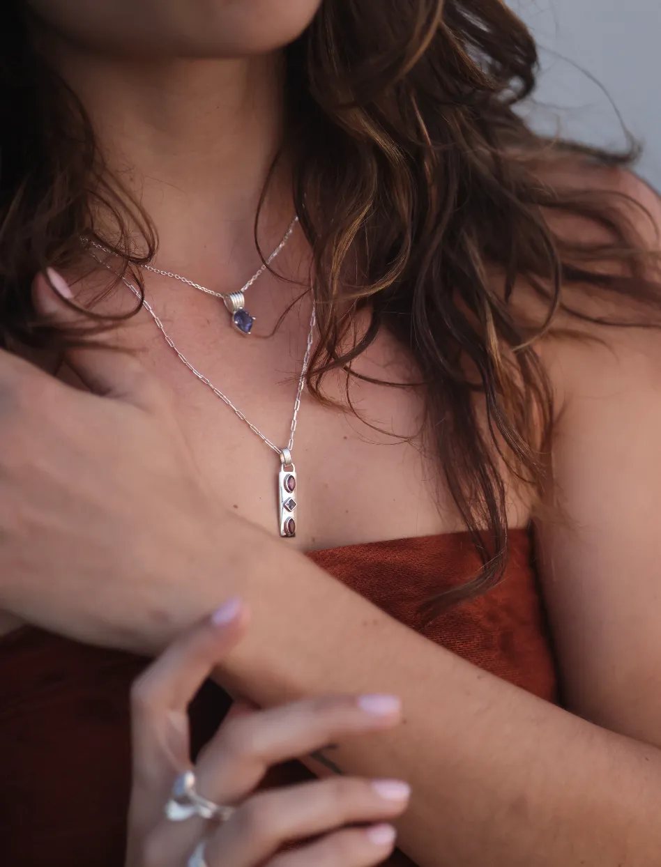 Coronet Iolite & Rhodolite Silver Necklace