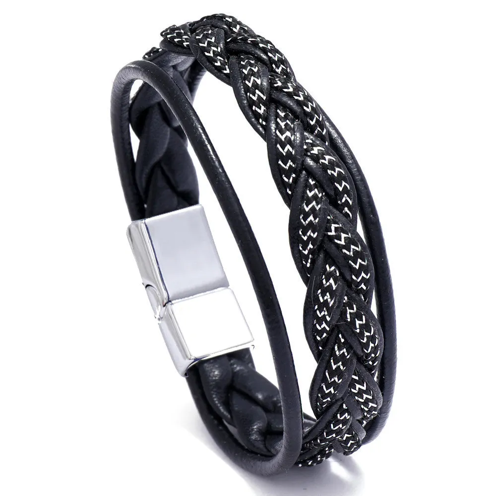 Couple Leather Jewelry Jewelry Bracelet Ethnic Style Retro Alloy Magnetic Buckle Leather Bracelet