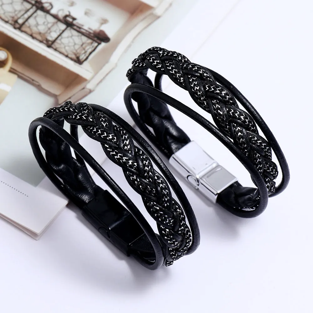 Couple Leather Jewelry Jewelry Bracelet Ethnic Style Retro Alloy Magnetic Buckle Leather Bracelet