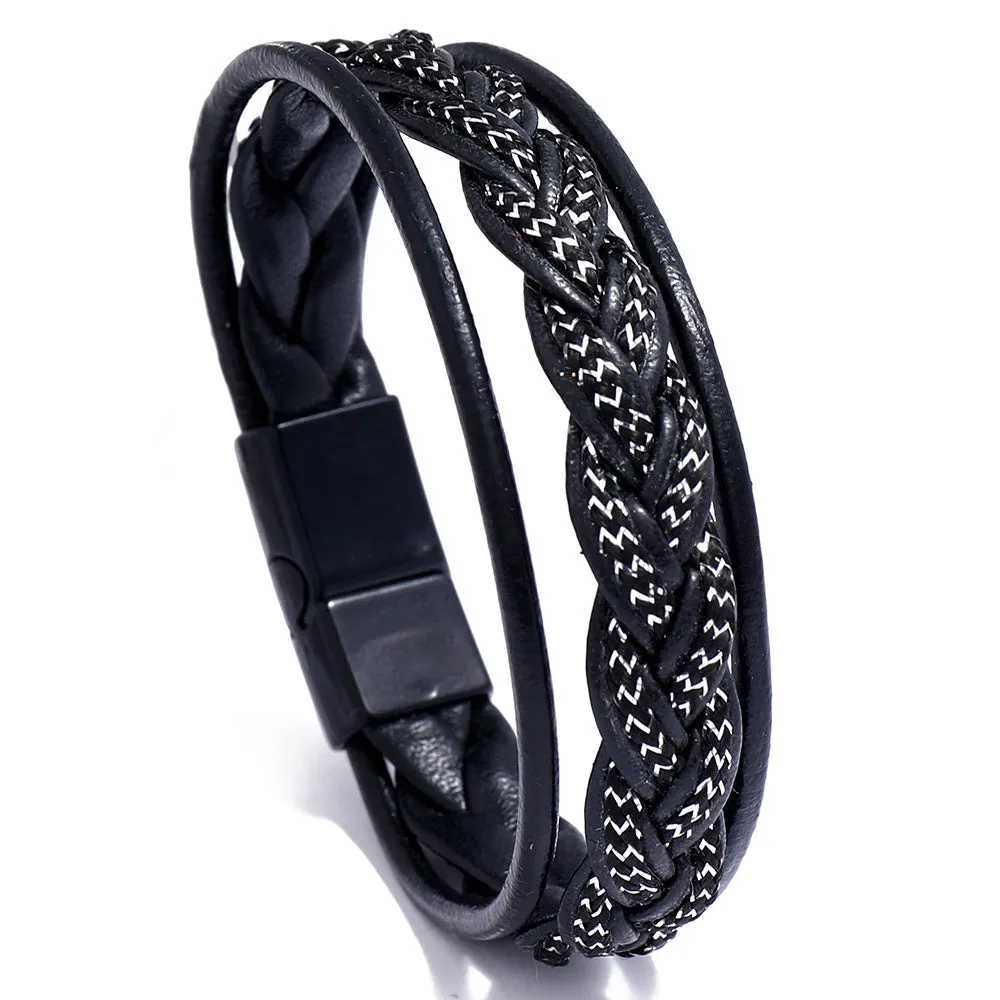 Couple Leather Jewelry Jewelry Bracelet Ethnic Style Retro Alloy Magnetic Buckle Leather Bracelet