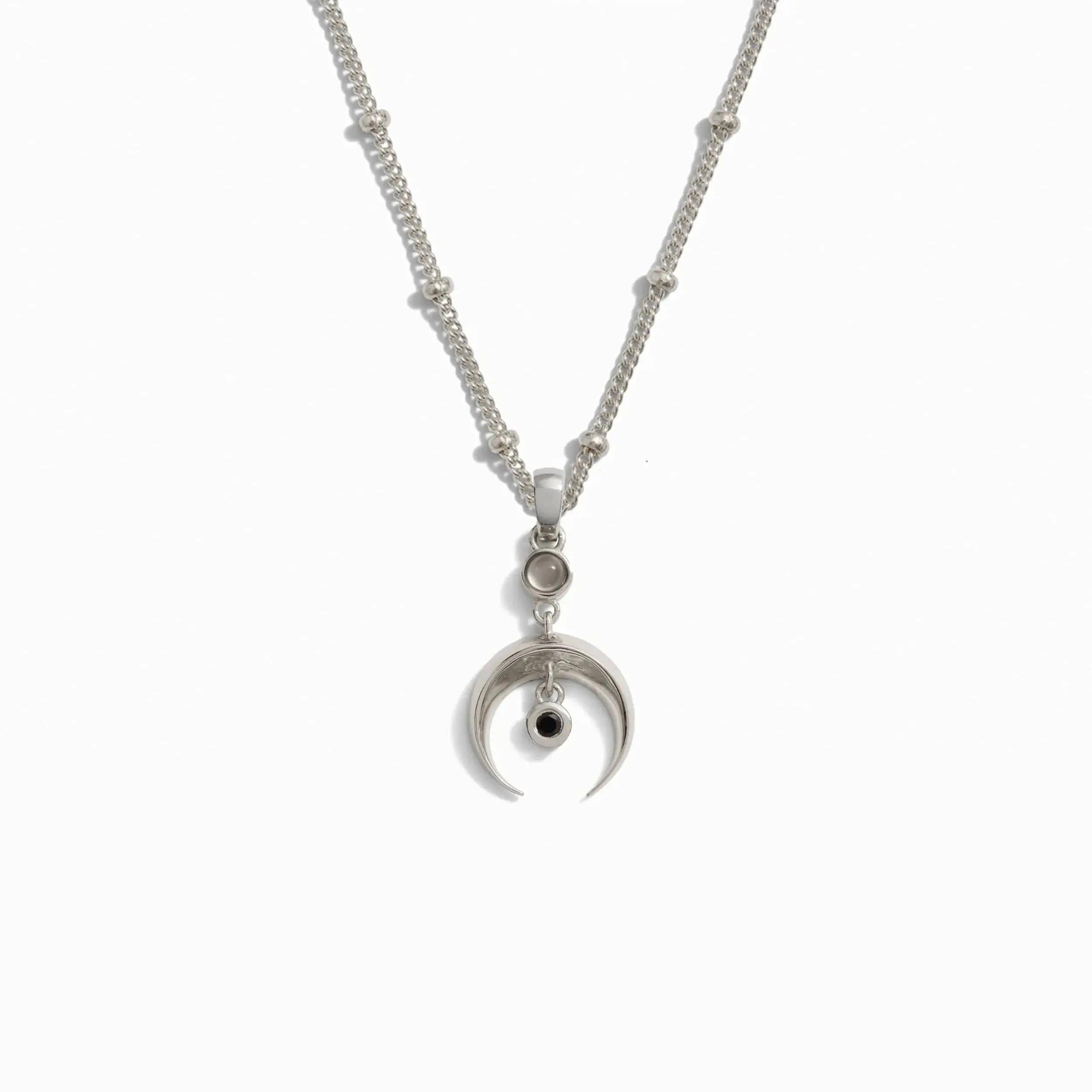 Crescent Spike Grey Moonstone Necklace