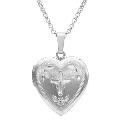 Cross Heart Locket in Sterling Silver