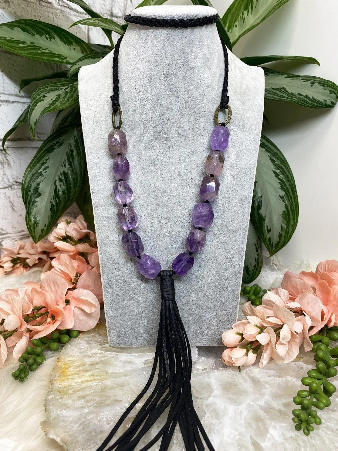 Crystal Vegan Leather Necklace