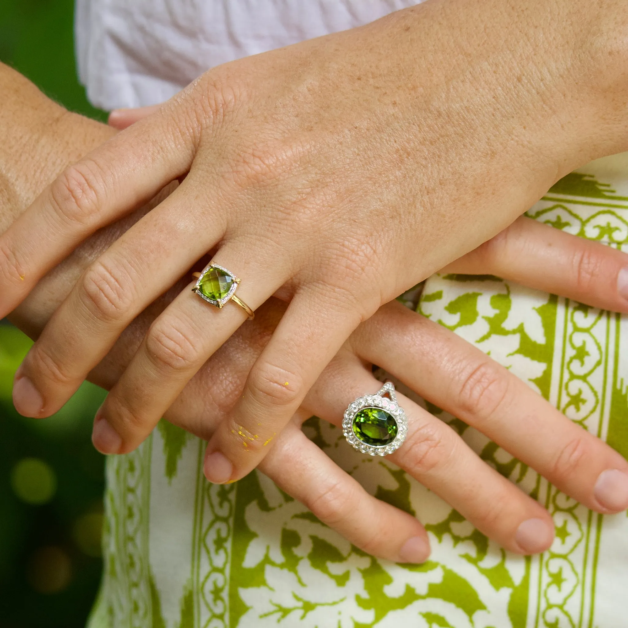 Cushion Peridot & Diamond 14K Yellow Gold Ring