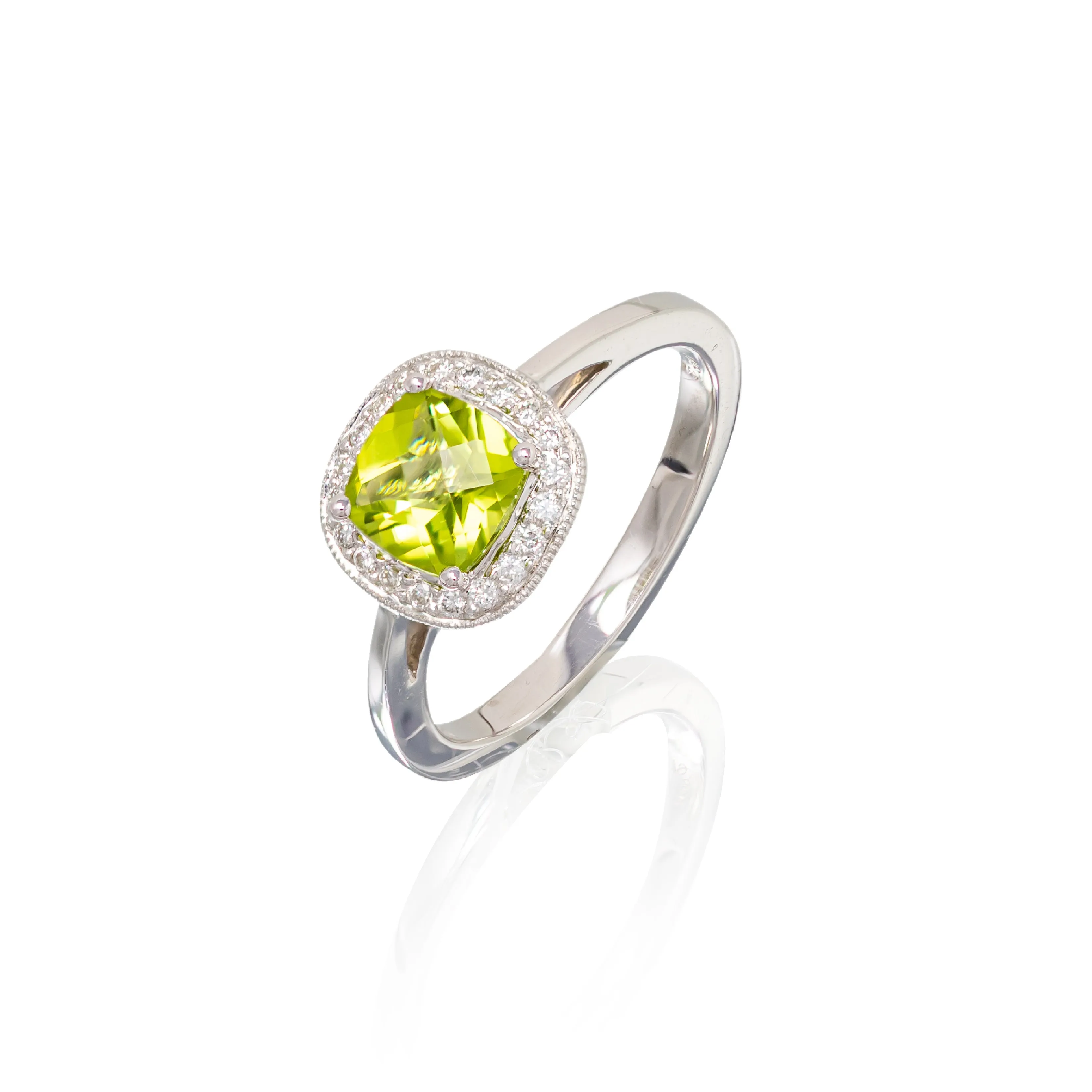 Cushion Shape Peridot & Diamond Ring