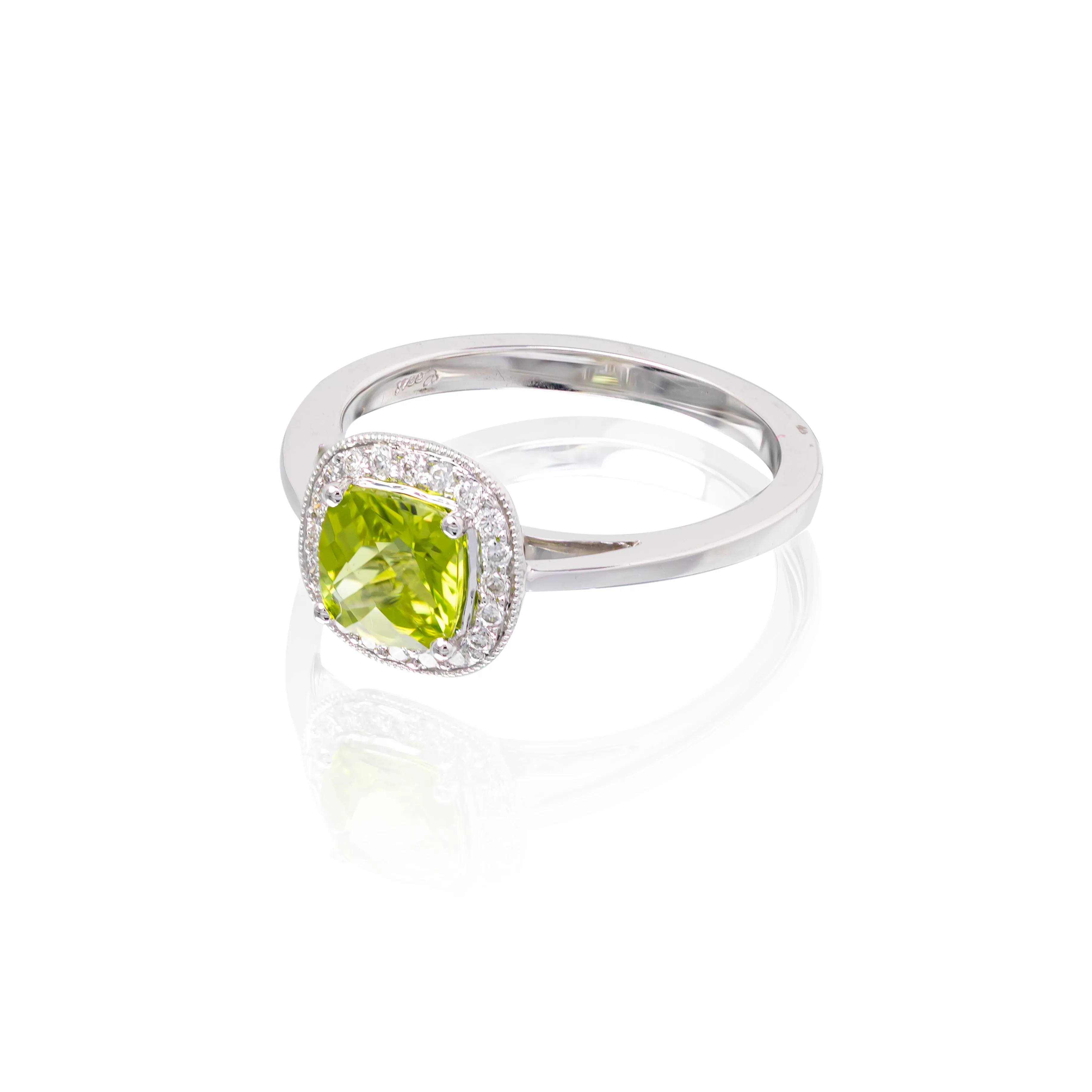 Cushion Shape Peridot & Diamond Ring