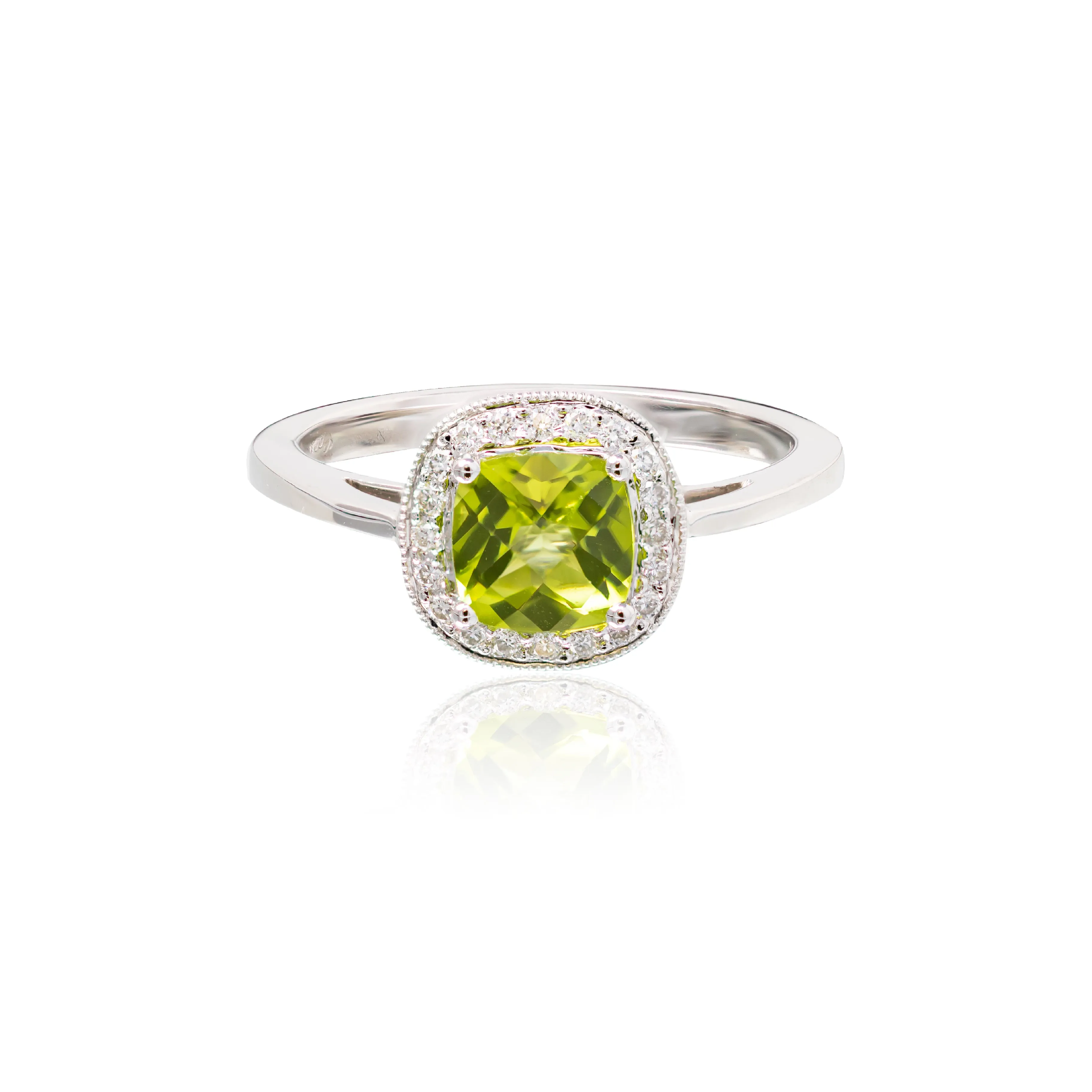 Cushion Shape Peridot & Diamond Ring