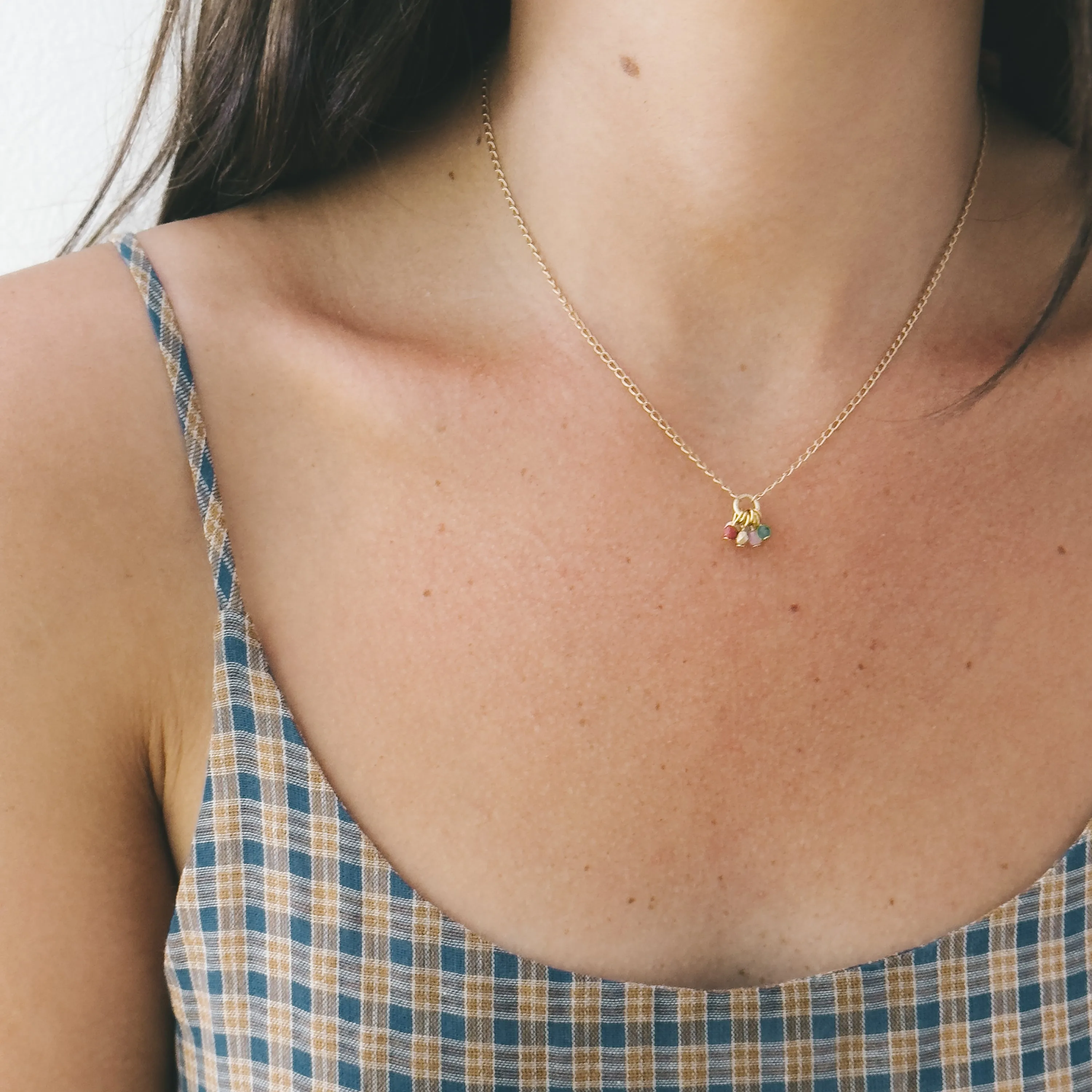 Dainty Gold Plated Necklace With Tiny Beaded Cluster Pendant