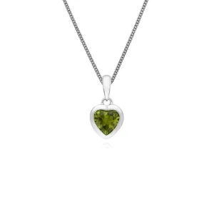 Damen Sterlingsilber Einzel Stein Peridot Herzanhänger an 45cm Kette