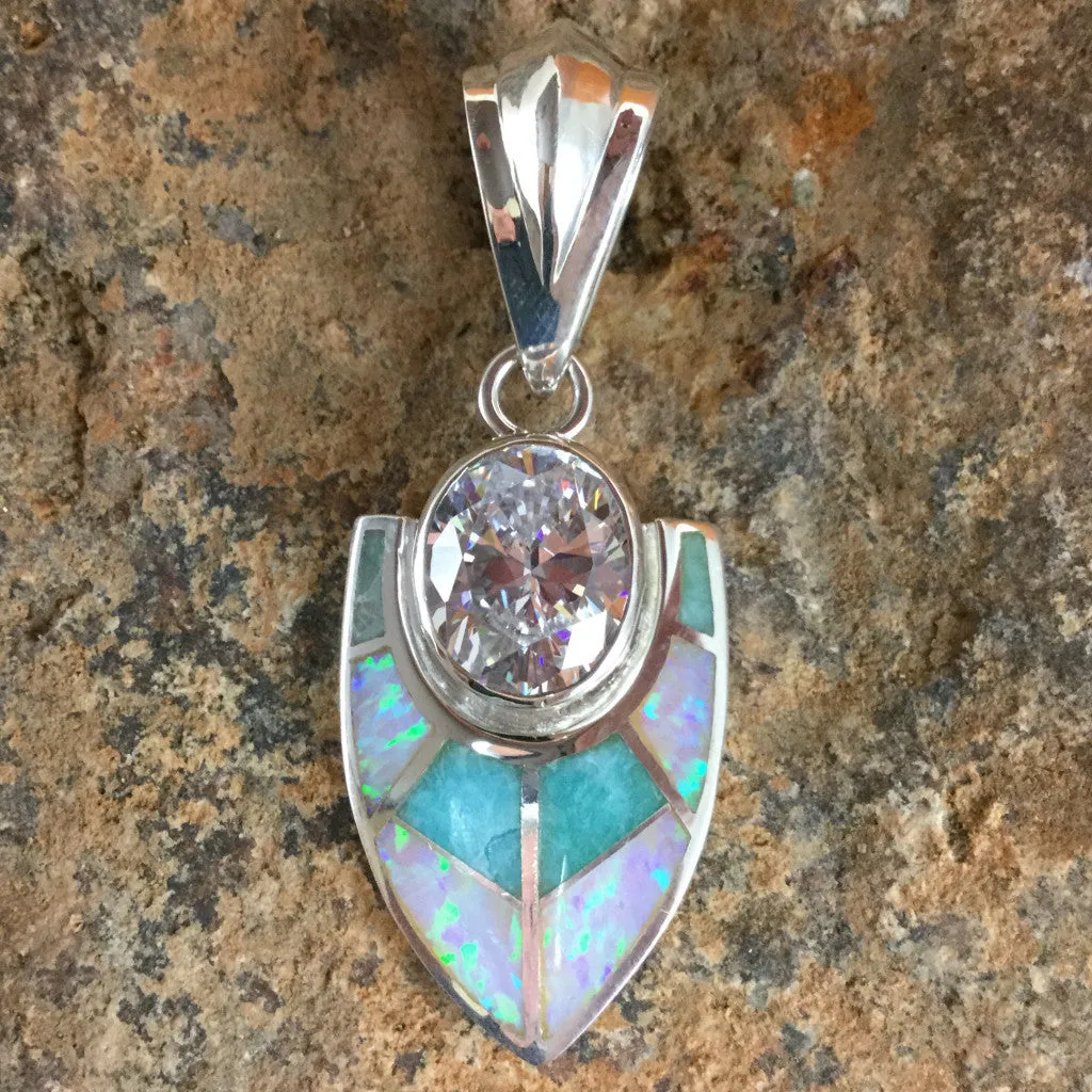 David Rosales Amazing Light Inlaid Sterling Silver Pendant w/ Cubic Zirconia