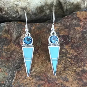 David Rosales Arizona Blue Inlaid Sterling Silver Earrings w Blue Topaz