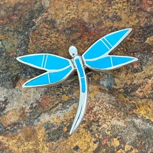 David Rosales Arizona Blue Inlaid Sterling Silver Pendant / Pin Dragonfly