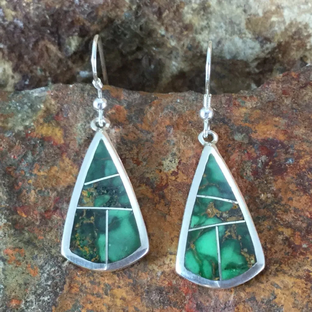 David Rosales Australian Variscite Inlaid Sterling Silver Earrings