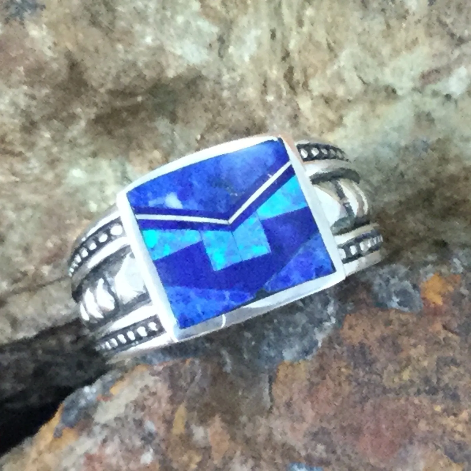 David Rosales Blue Sky Fancy Inlaid Sterling Silver Ring