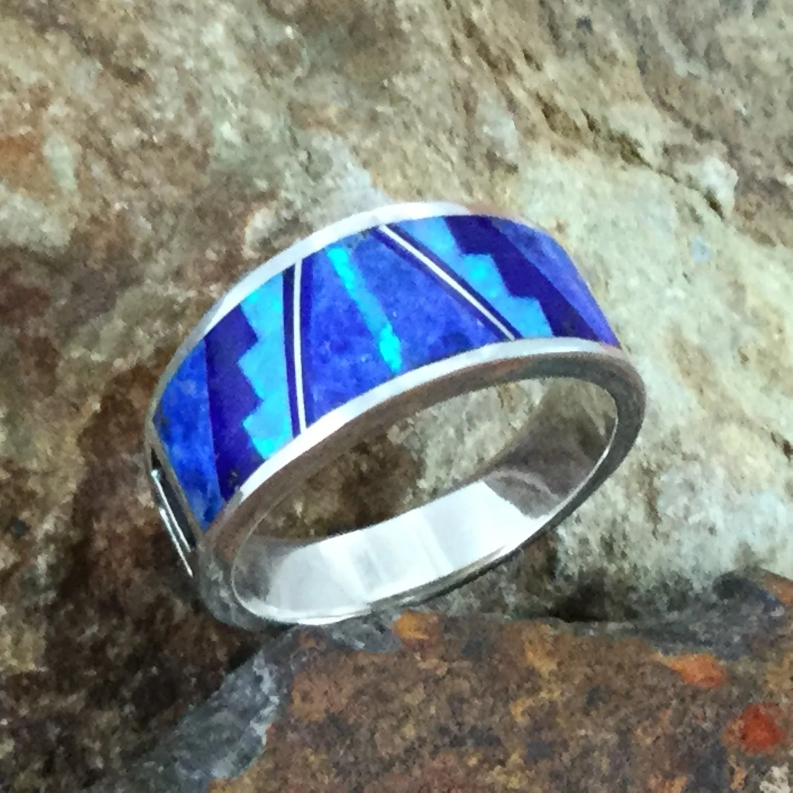 David Rosales Blue Skyy Fancy Inlaid Sterling Silver Ring