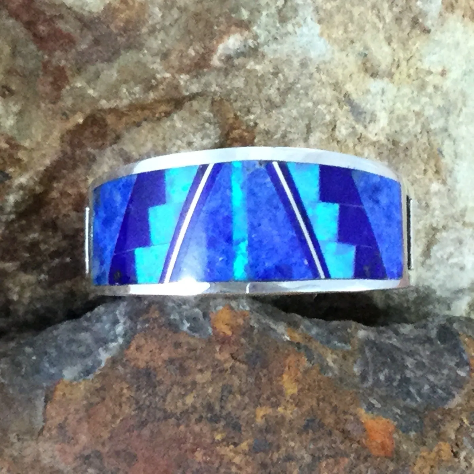 David Rosales Blue Skyy Fancy Inlaid Sterling Silver Ring