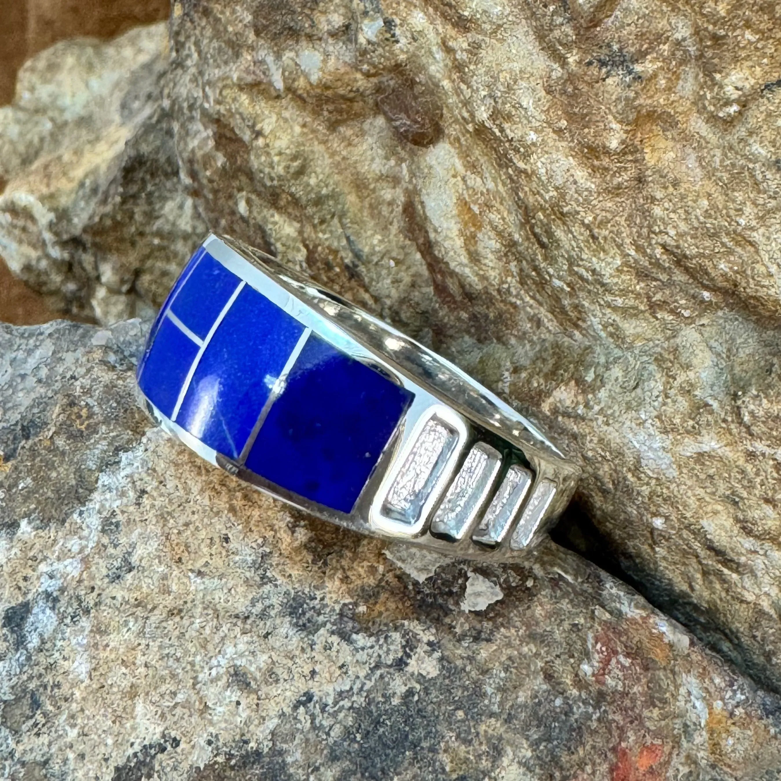 David Rosales Blue Water Inlaid Sterling Silver Ring