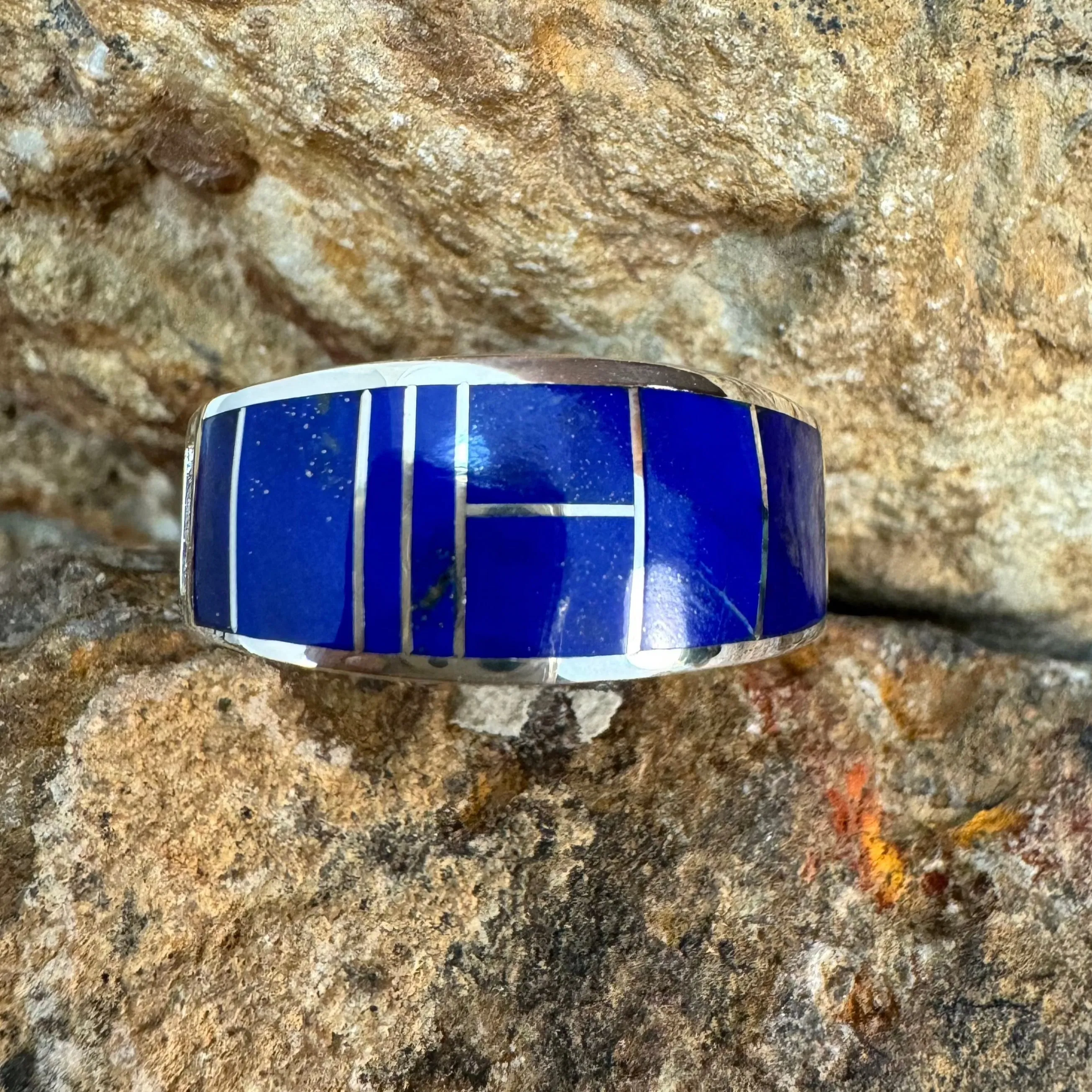 David Rosales Blue Water Inlaid Sterling Silver Ring