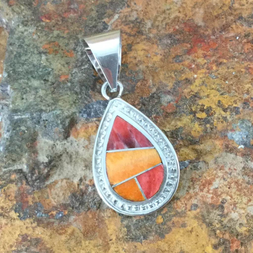 David Rosales Desert Fire Inlaid Sterling Silver Pendant